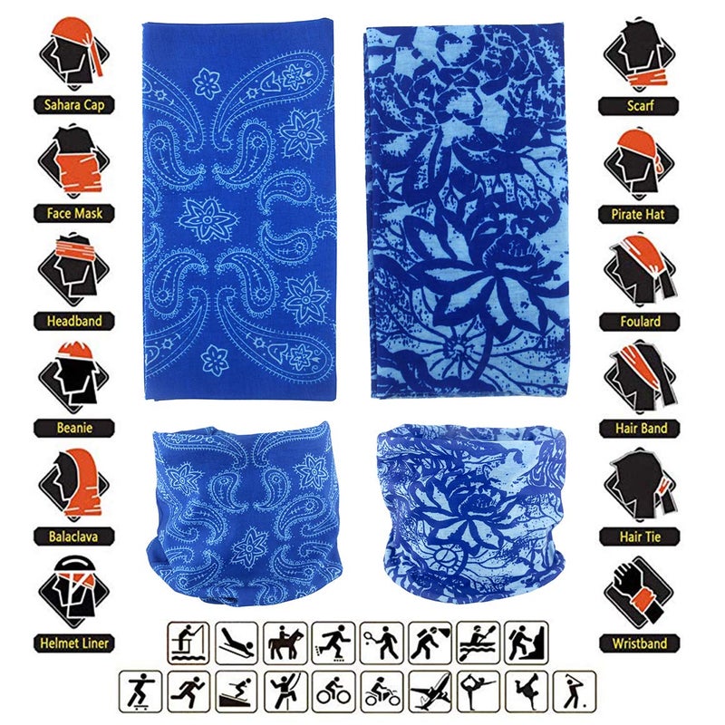 Cutewing Neck Gaiter Masks Tube Scarf,12PCS Seamless Face Covering Tube Bandanas,Blue Ourdoor Face Mask Multi Headwear Magic Headband Balaclavas with UV Resistant - Image 2
